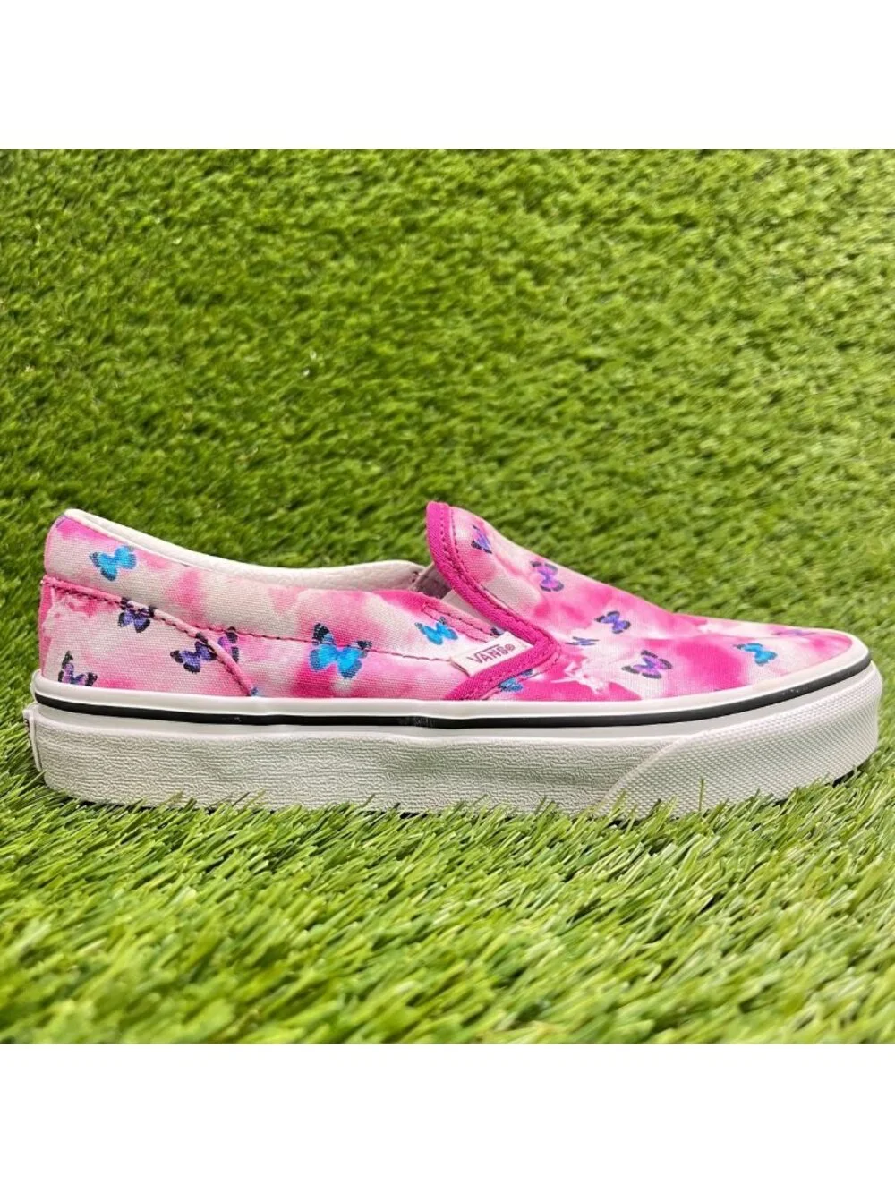 Vans Classic Slip-On Butterfly Girls Size 3Y Pink White Athletic Shoes Sneakers
